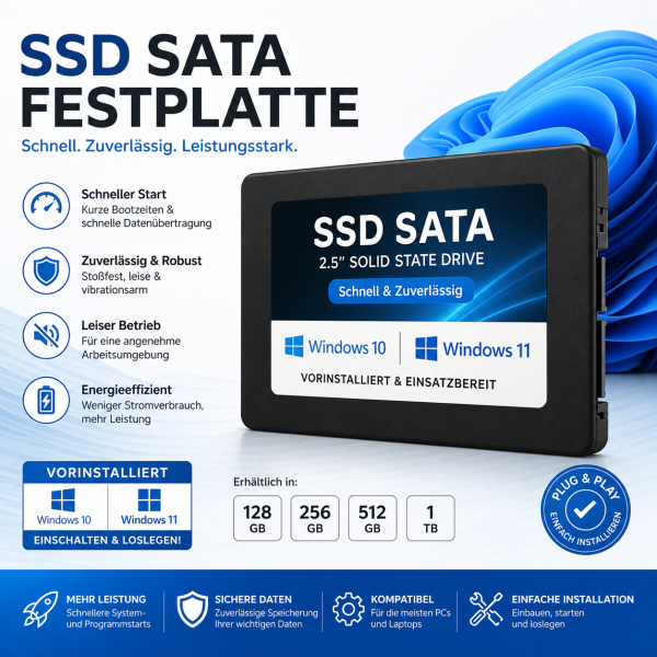 SSD Festplatte windows 10 / 11 Pro vorinstalliert für PC Laptop Notebook